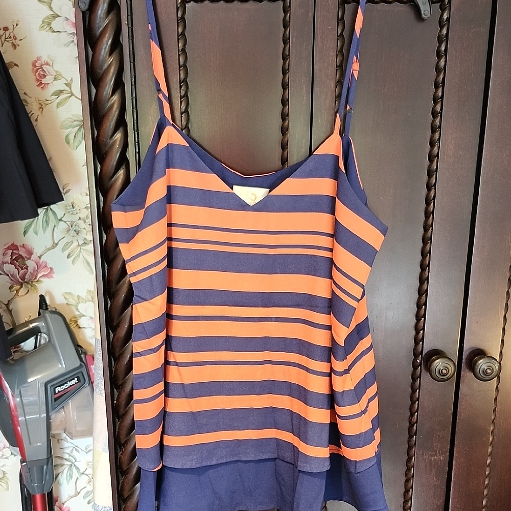 4/$20 Collective Concepts Striped Spaghetti Strap Tank Top - Navy & Orange